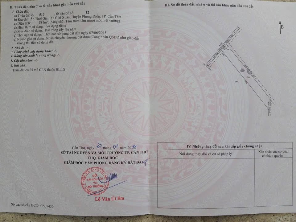 Bán Đất Vườn Nghỉ Dưỡng 880m² Phong Điền, Cần Thơ - Giá 1.5 Tỷ