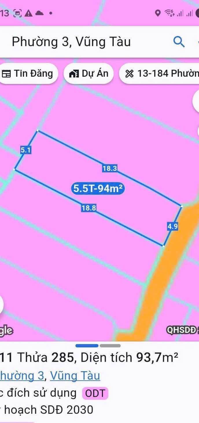 Đất Thổ Cư 93.7m² Hẻm Trương Công Định, P3 Vũng Tàu - Giá 4.99 Tỷ