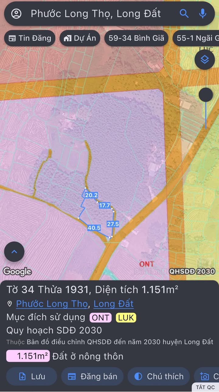 Bán Đất Vườn 1151m² Chính Chủ Xã Phước Long Thọ, Long Đất - Giá 4.2 Tỷ