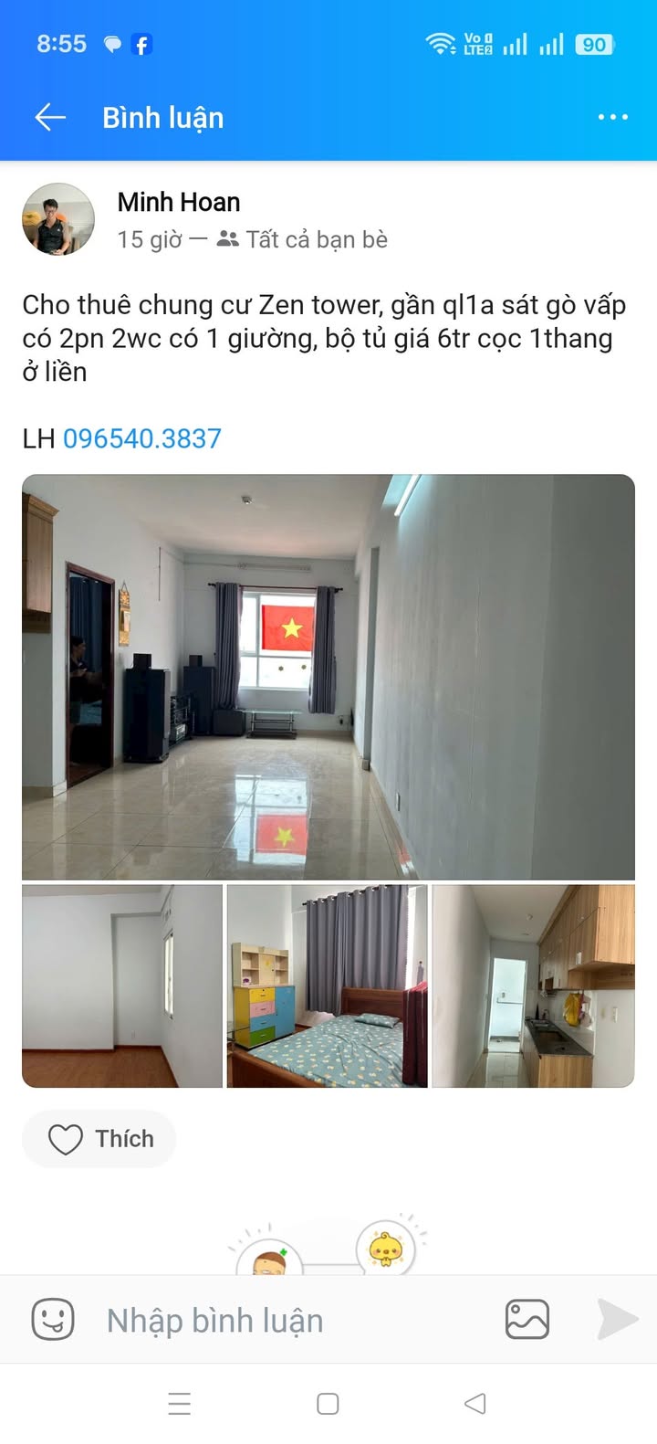 Cho Thuê Căn Hộ Zen Tower 2PN - Sát Gò Vấp, 6 Triệu/Tháng