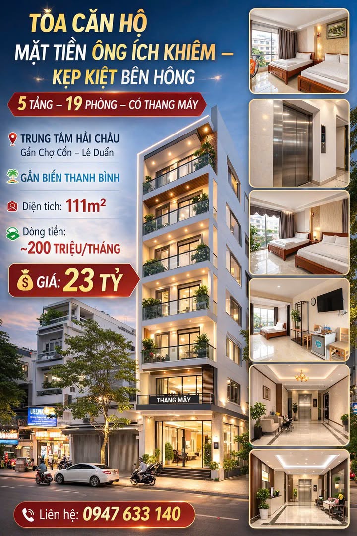 Tòa Căn Hộ 5 Tầng MT Ông Ích Khiêm, Đà Nẵng - Dòng Tiền 200 Triệu/Tháng