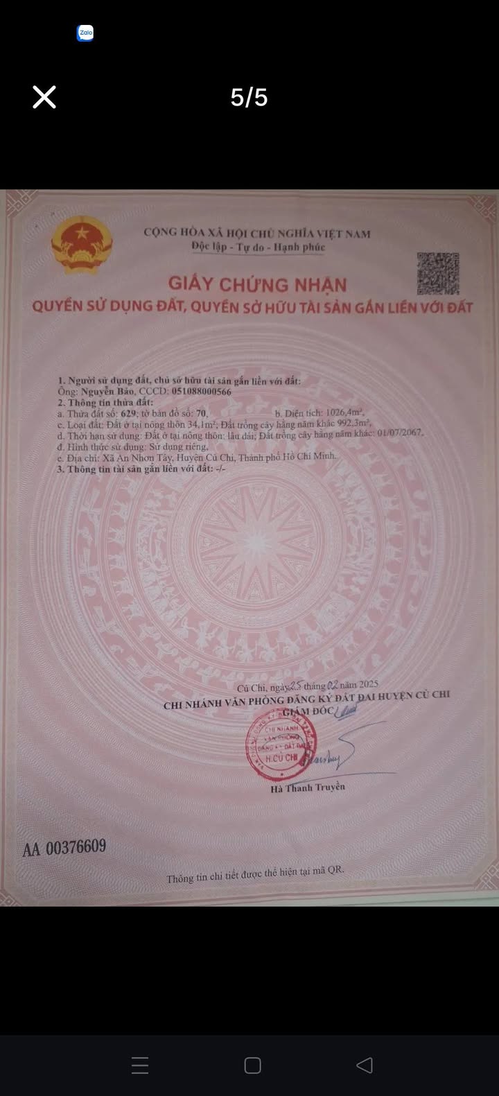 Đất Vườn Củ Chi 1026m² - MT Gốc Rưng, An Nhơn Tây - Giá 2.25 Tỷ