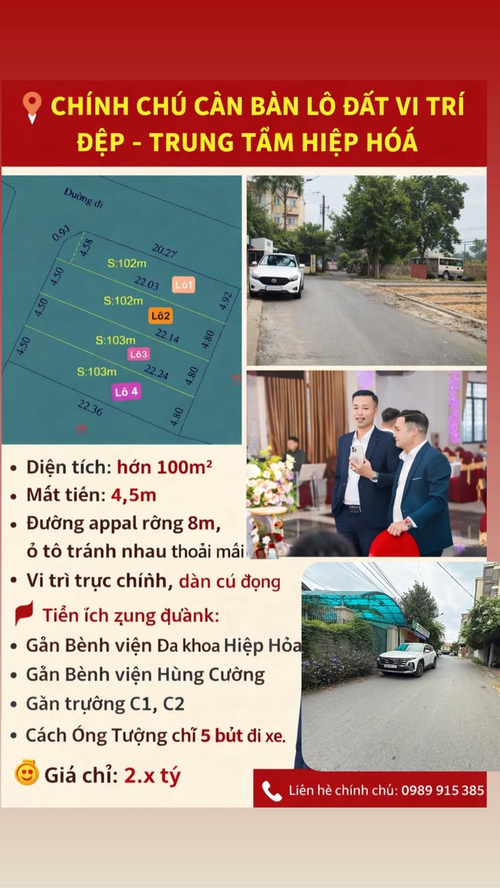 Đất Nền Hiệp Hòa 100m² - Mặt Tiền 4.5m - Ngay Trung Tâm, Kinh Doanh Sầm Uất