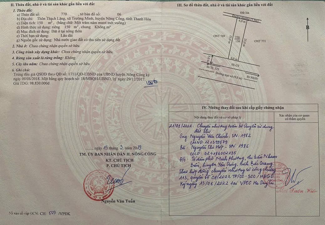 Đất Nền Xã Trường Minh 150m² Thổ Cư 100% - Giá Tốt Đầu Tư