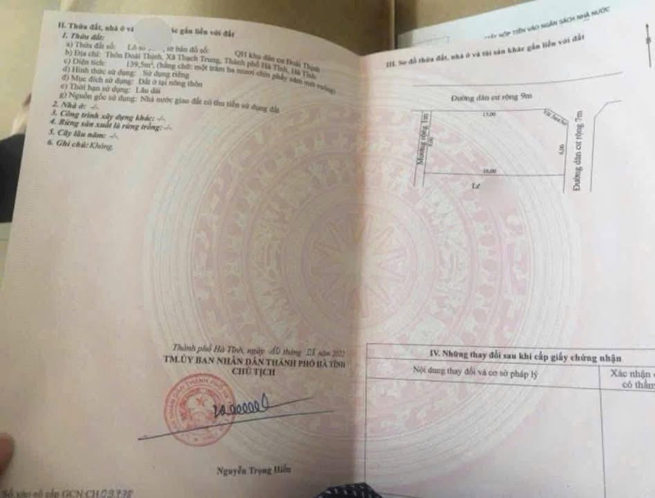 Đất nền Hà Hoàng, TP Hà Tĩnh 139.5m² - Sổ đỏ sẵn sàng, giá đầu tư