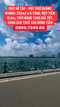 Cho thuê mặt phố Quảng Khánh, Tây Hồ - 234m² x 6 tầng, mặt tiền 10.4m, view Hồ Tây