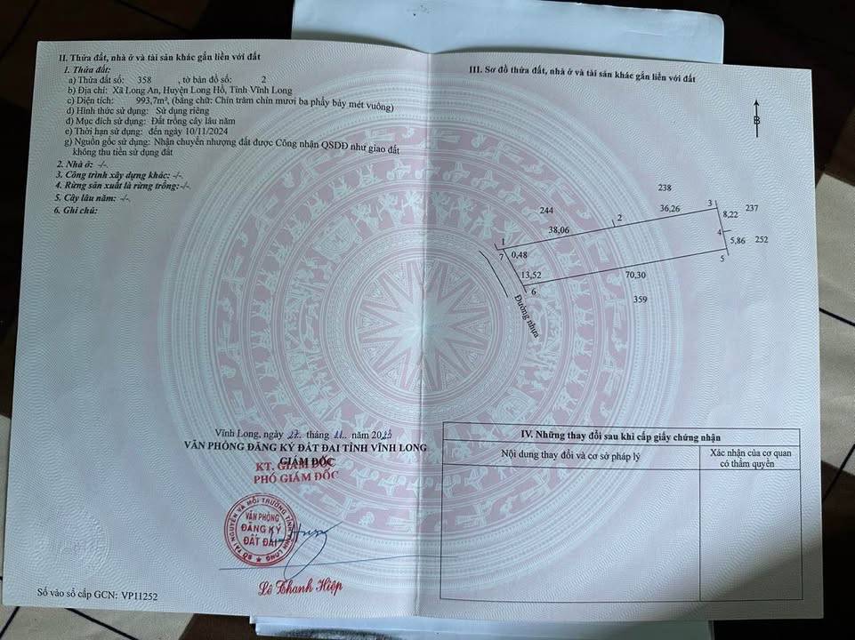 Bán đất Vĩnh Long 993m² - Gần trường Phú Đức C, mặt tiền lộ nhựa