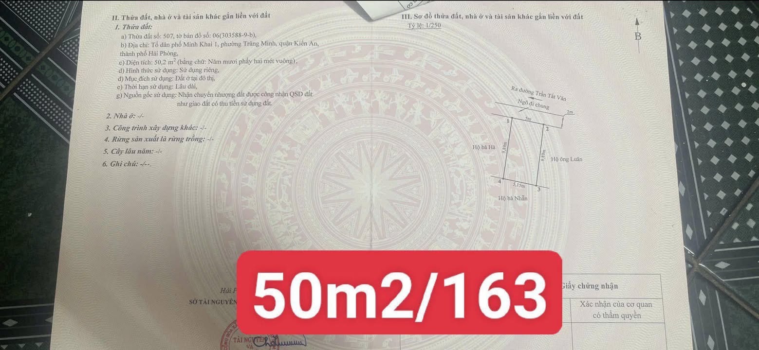 Bán Đất Ngõ 163 Trần Tất Văn, Kiến An, Hải Phòng - 50m², Sổ Đỏ Chính Chủ