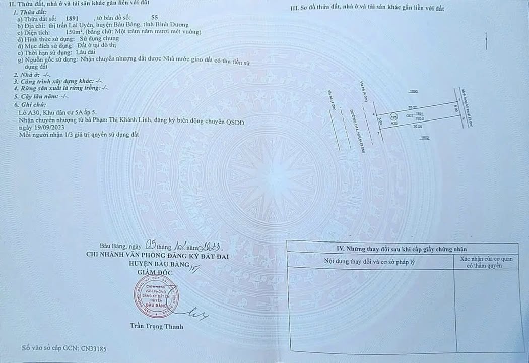 Đất Nền Trung Tâm Bàu Bàng 150m² - Sổ Hồng Thổ Cư, Giá Chỉ 1.x Tỷ