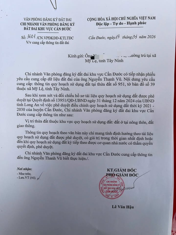 Đất Nền Mỹ Lệ Cần Đước 8650m² - Quy Hoạch Full Thổ Cư, Giá Đầu Tư 13.5 Tỷ