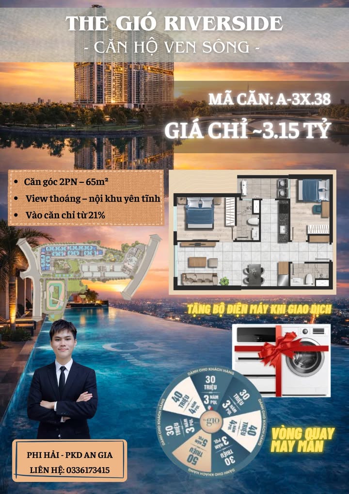 Căn hộ The Gió Riverside 65m² 2PN - Chỉ 600 triệu/3 năm sở hữu