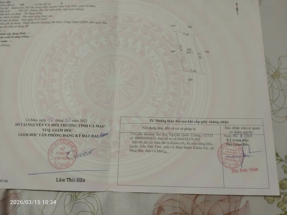 Bán Đất Nền Sông Đốc 336m² - Sổ Hồng Chính Chủ, Giá 250 Triệu