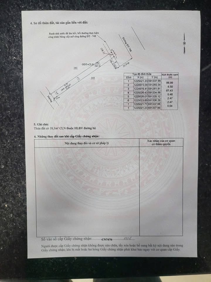 Đất Mặt Tiền ĐT748 Phú An Bến Cát 1091m² - Hơn 5 Tỷ Đầu Tư Sinh Lời