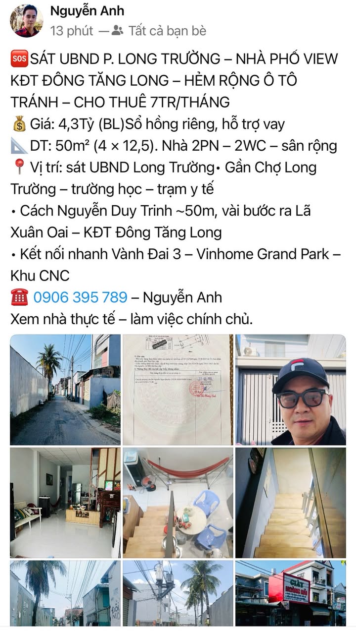 Nhà 2 Tầng 50m² Ngay UBND Long Trường, Hẻm Ô Tô - Giá 4.3 Tỷ