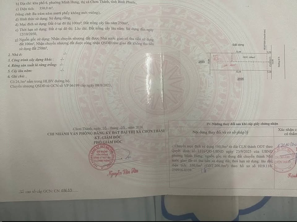 Đất nền Minh Hưng 350m² - Đối diện KCN, Sẵn sàng xây trọ sinh lời