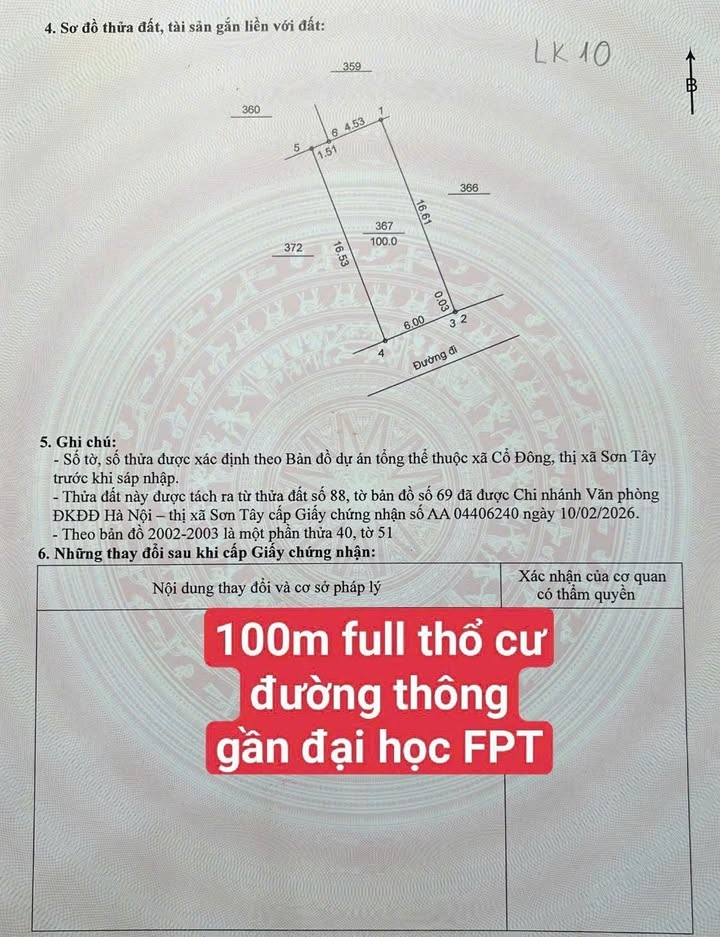 Đất nền Thạch Thất 100m² full thổ - Giá tốt hơn thị trường 300 triệu!