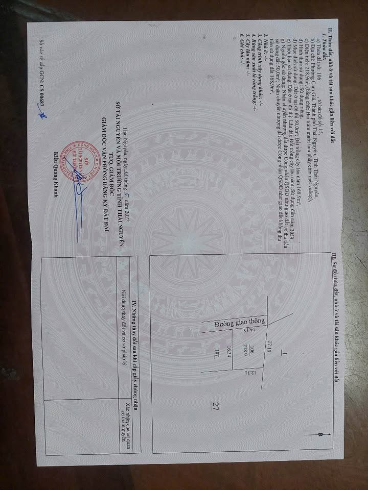 Đất nền Cam Giá, Thái Nguyên 218m² - Sổ đỏ chính chủ, giá đầu tư 800 triệu