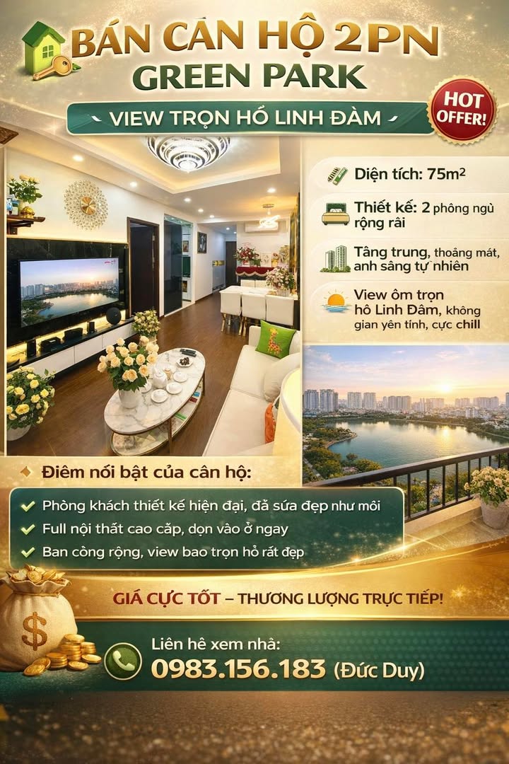 Bán Căn hộ Green Park 75m² - View Hồ Linh Đàm, Giá Tốt