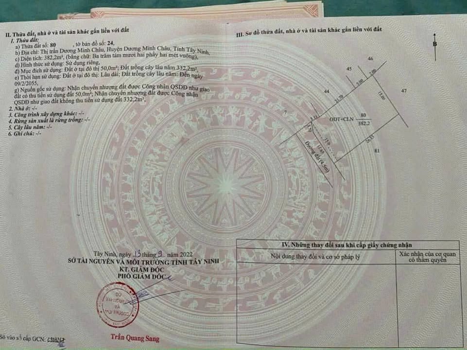 Đất thổ cư 375m² Thị trấn Dương Minh Châu, Tây Ninh - Sổ hồng sẵn sàng, giá đầu tư