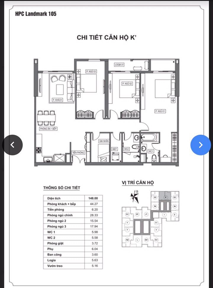 Chung cư HP Landmark 133.3m² - 3PN Tầng Trung Giá 8.x Tỷ