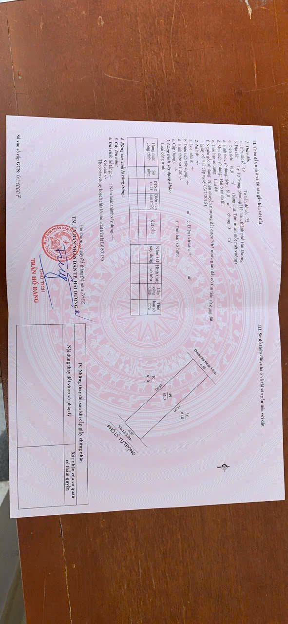 Đất Mặt Tiền Lý Tự Trọng, TP Hải Dương - 81m² Giá Tốt