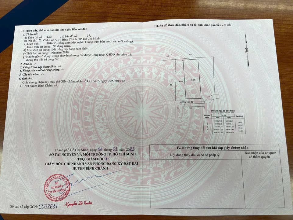 Bán Gấp Đất Vĩnh Lộc A, Bình Chánh 1046m² - Giá 10 Tỷ, Sổ Riêng