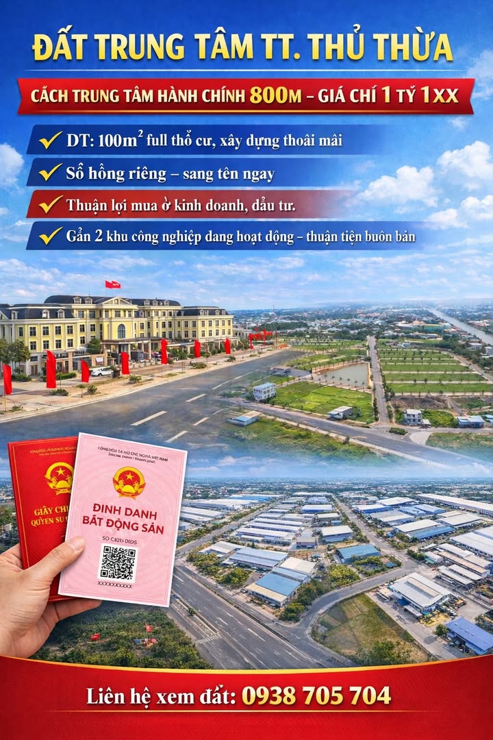 Đất Nền Thủ Thừa Long An 100m² Sổ Hồng Riêng - Giá 1.1 Tỷ