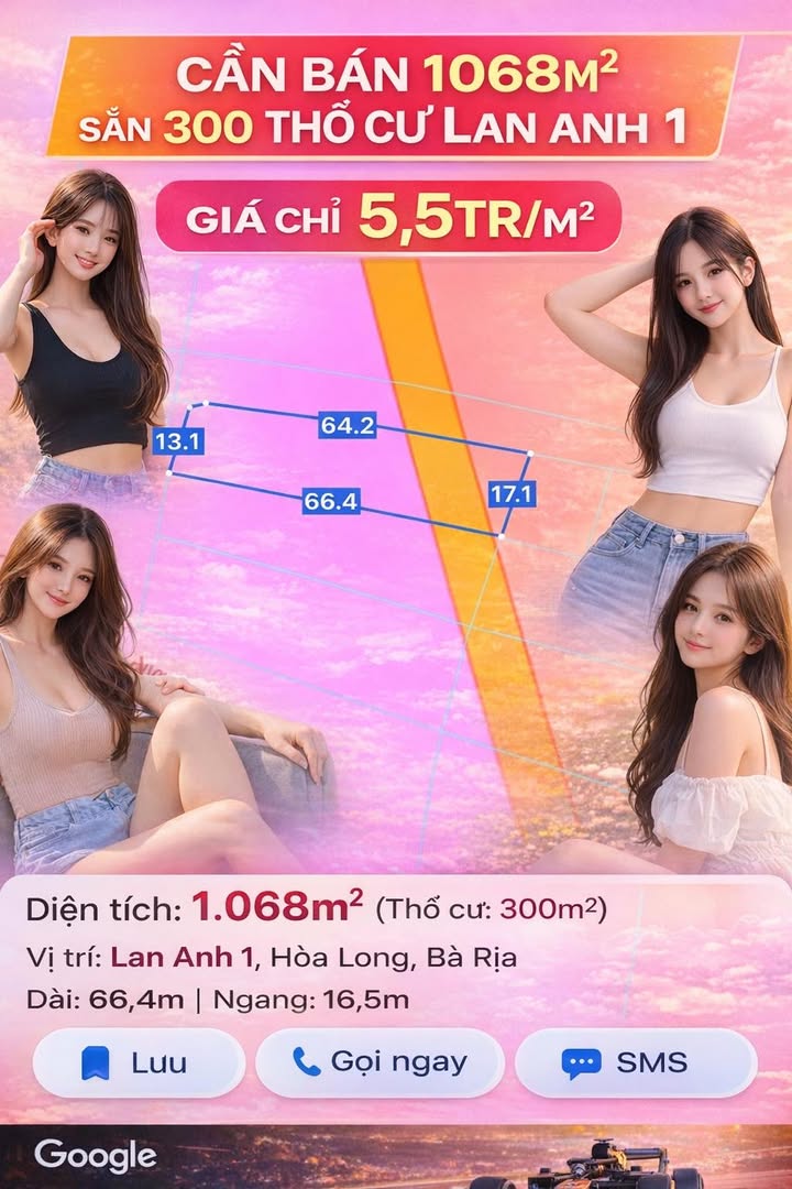 Đất Vườn 1068m² TP Bà Rịa - Giá F0 Chỉ 5.5 Triệu/m²