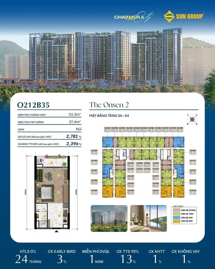 Căn hộ Charmora City Nha Trang 37m² 2.396 tỷ - View đẹp