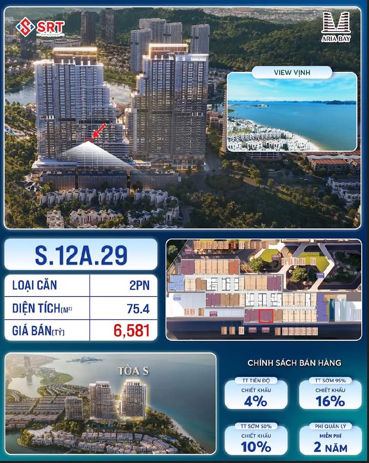 Căn hộ Aria Bay Hạ Long 75.4m² - 2PN Hướng Đông Nam, Giá Tốt