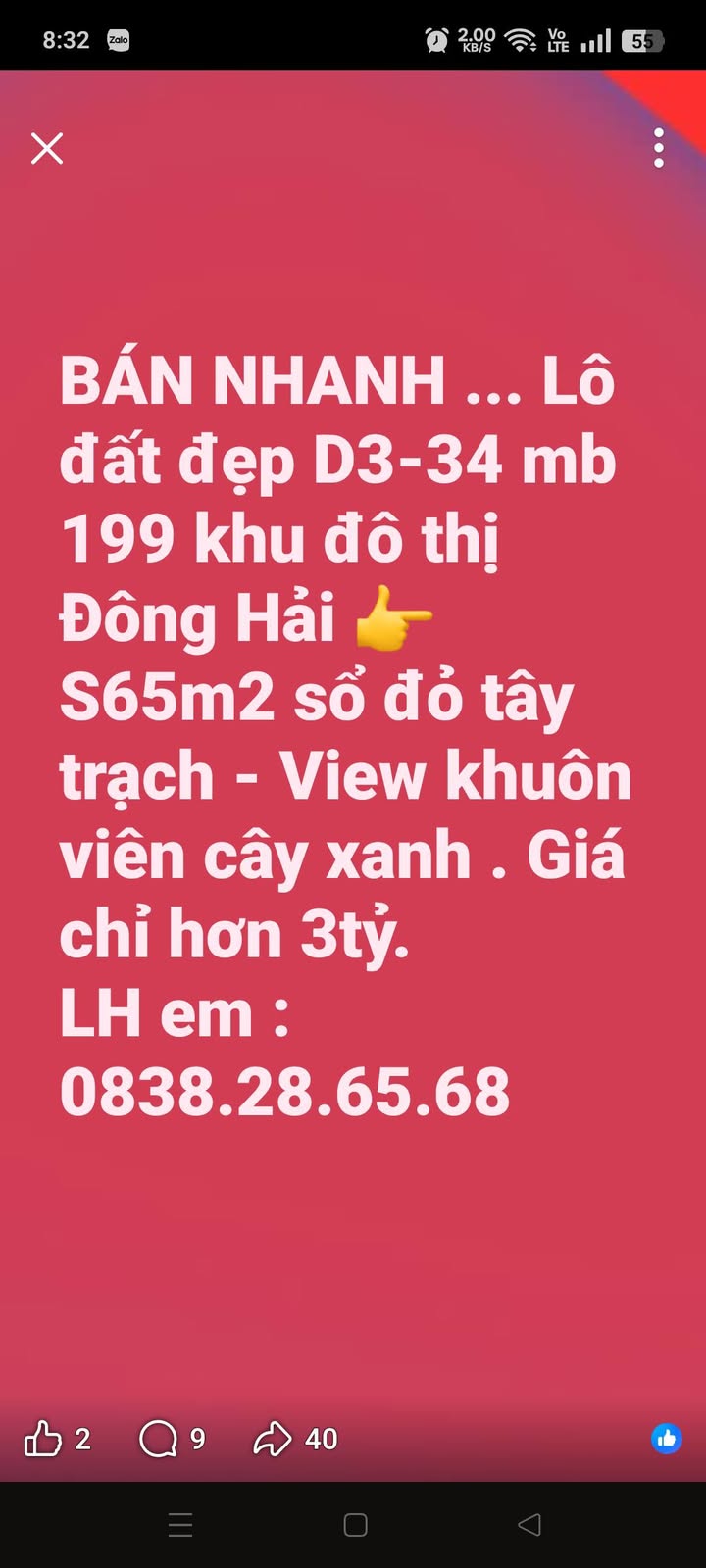 Đất nền 65m² D3-34 Khu Đô Thị Đông Hải, TP Thanh Hóa - Sổ Đỏ, View Cây Xanh