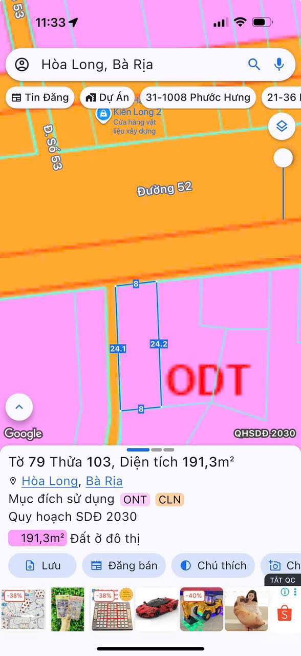 Đất Biệt Thự Góc 2 Mặt Tiền Tỉnh Lộ 52, Bà Rịa - 191m² Thổ Cư, Giá 5.2 Tỷ