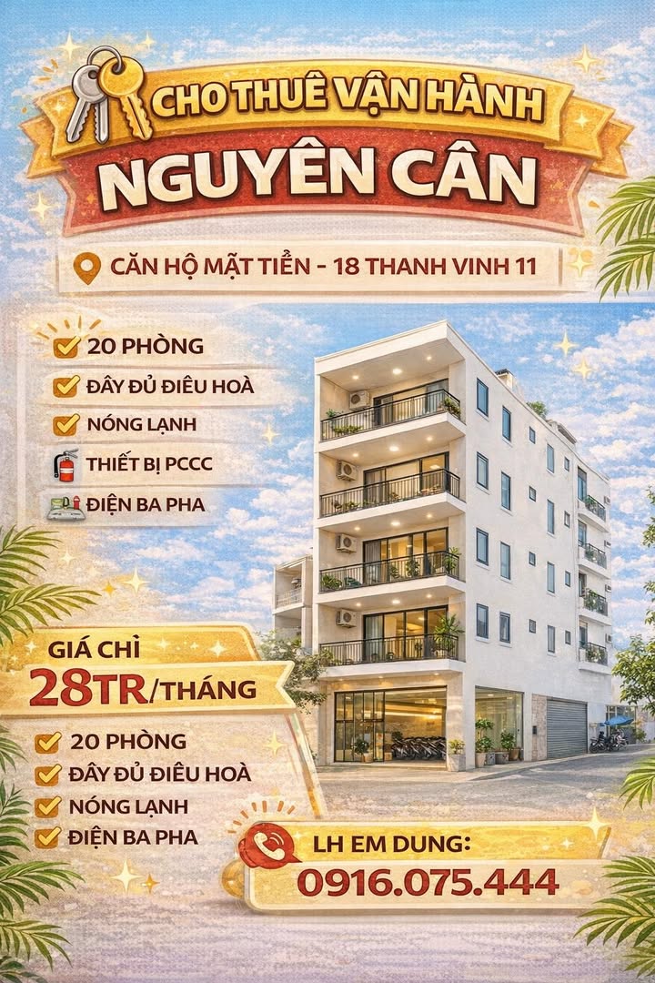 Cho thuê căn hộ nguyên căn mặt tiền Đà Nẵng - 20 phòng, 28 triệu/tháng