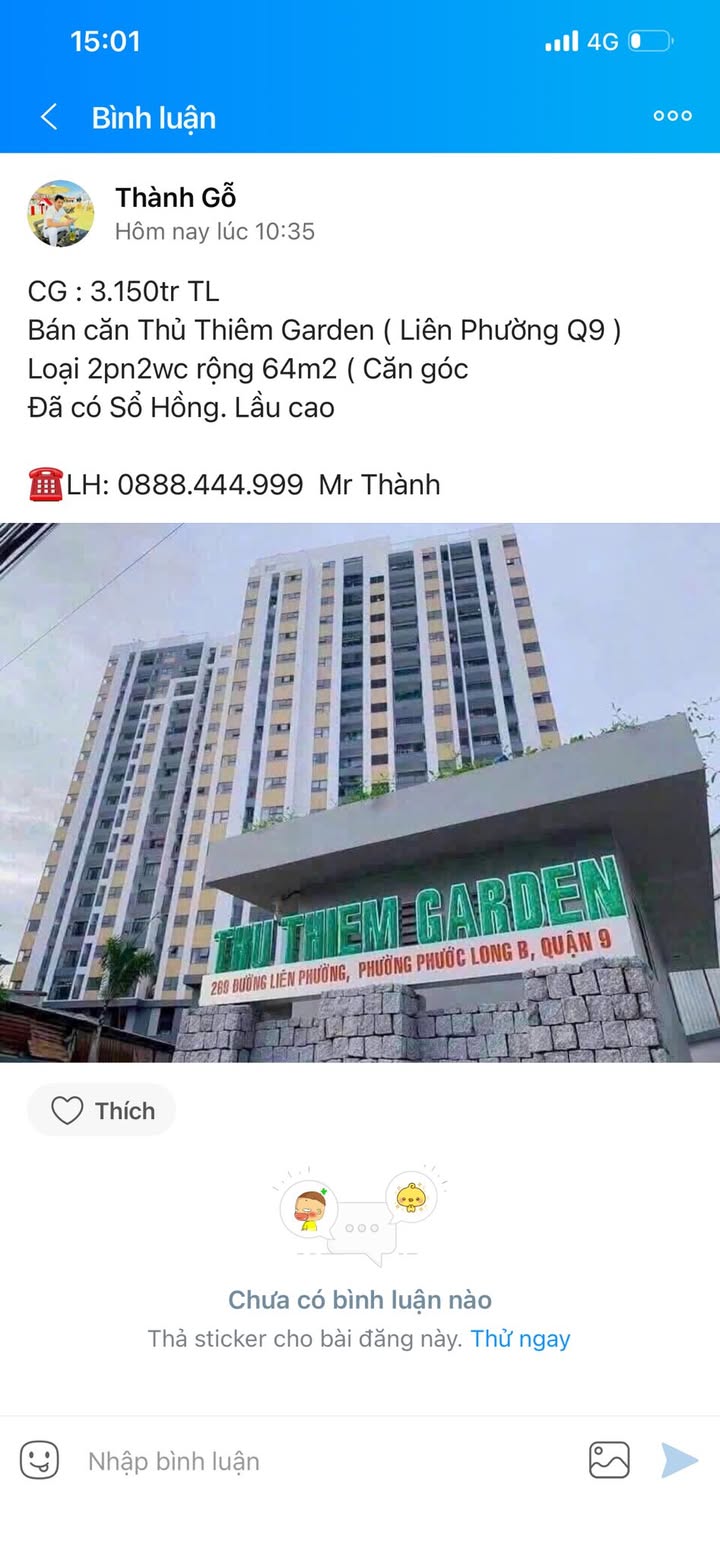 Bán Căn Hộ Thủ Thiêm Garden Q9 Cũ 52m² - 2PN, View Đẹp - Giá 2.85 Tỷ