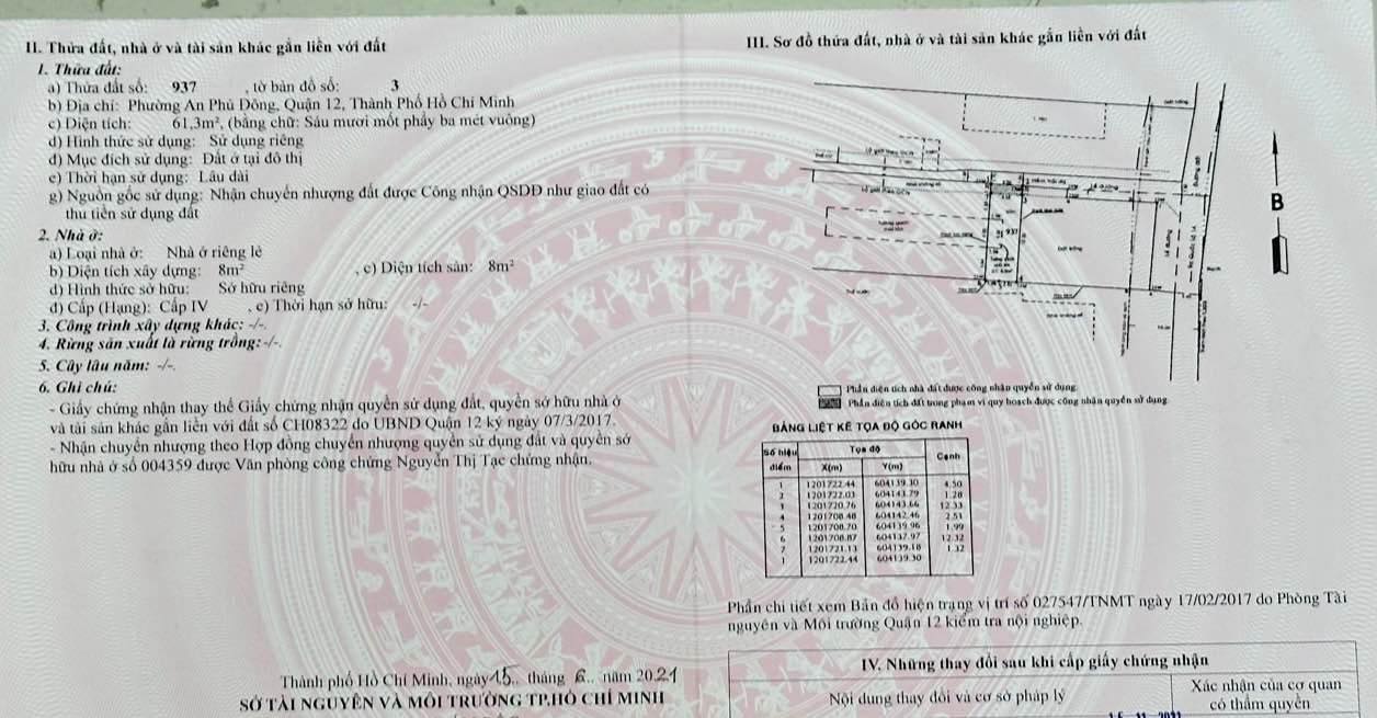 Bán Đất An Phú Đông Q12 - 61.3m² Sổ Hồng Riêng, Giá 3.3 Tỷ