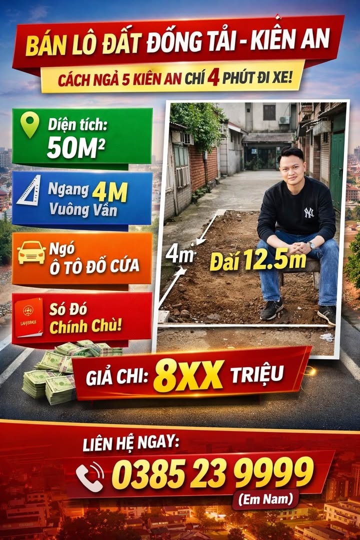 Đất nền Đồng Hoà, Kiến An 50m² - Sổ đỏ chính chủ, ô tô đỗ cửa