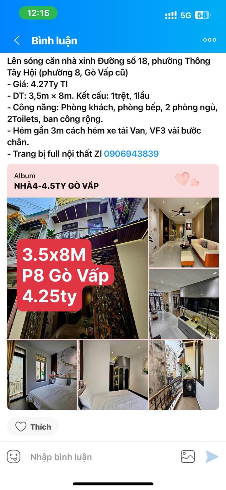 Nhà Phố Gò Vấp 28m² - 2PN, Full Nội Thất, Giá 4.27 Tỷ