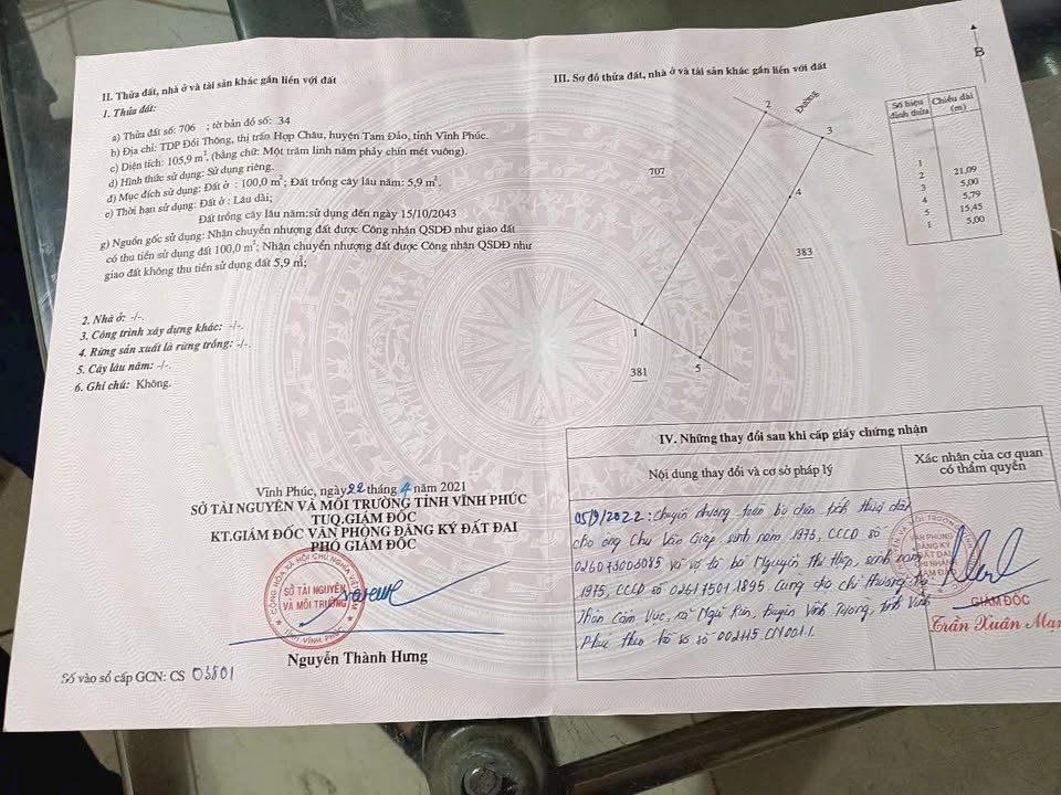 Đất nền 105m² Vĩnh Phúc - Sổ đỏ sẵn, gần QL2B, tiềm năng tăng giá