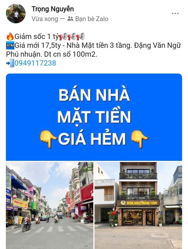 Nhà Mặt Tiền Đặng Văn Ngữ Phú Nhuận - 100m², 3 Tầng - Giảm Sốc 1 Tỷ!