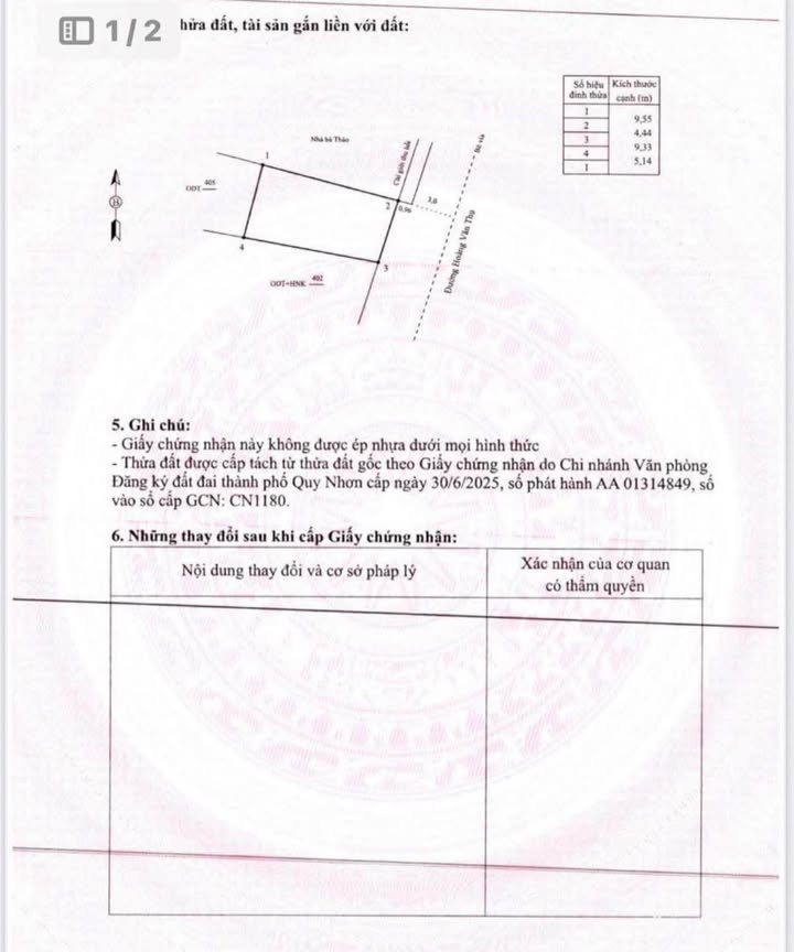 Đất nền Hoàng Văn Thụ Quy Nhơn 45,1m² 4 tỷ - Sổ đỏ chính chủ