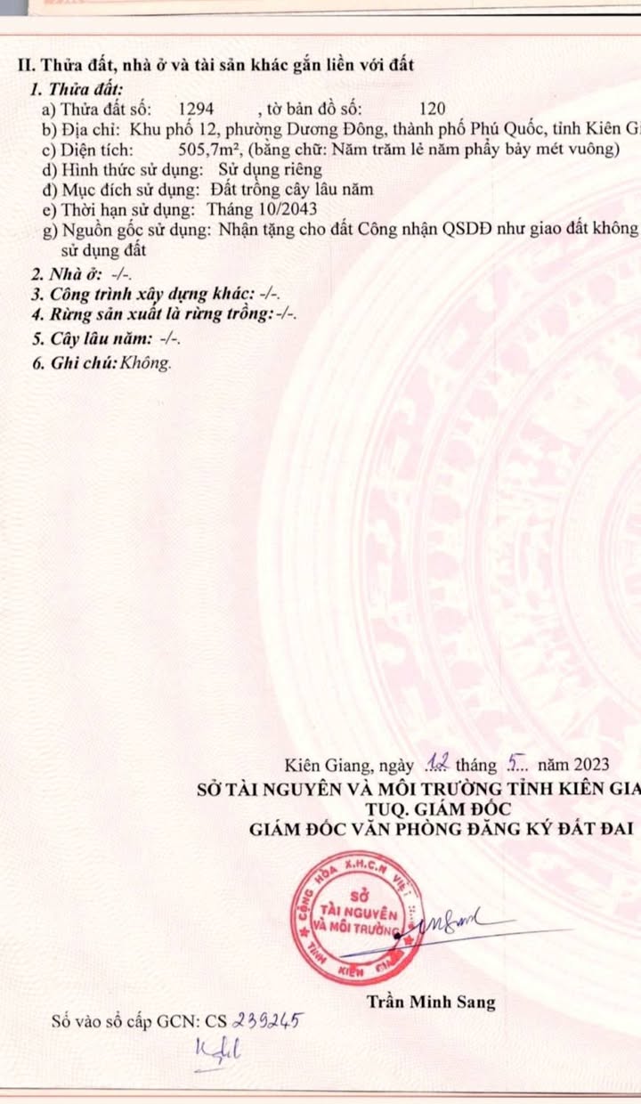 Đất Vàng Phú Quốc - 505m² Mặt Tiền Đường 6m Tại Dương Đông