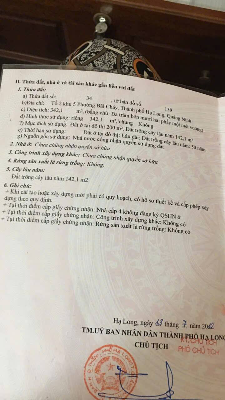 Bán Gấp Đất Vàng Bãi Cháy 342m² - 2 Mặt Ngõ Ô Tô - Giá 6 Tỷ