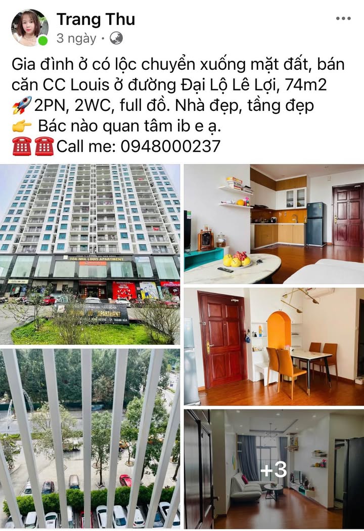 Bán Căn Hộ Louis Thanh Hóa 74m² - 2PN Tầng 6, Full Đồ