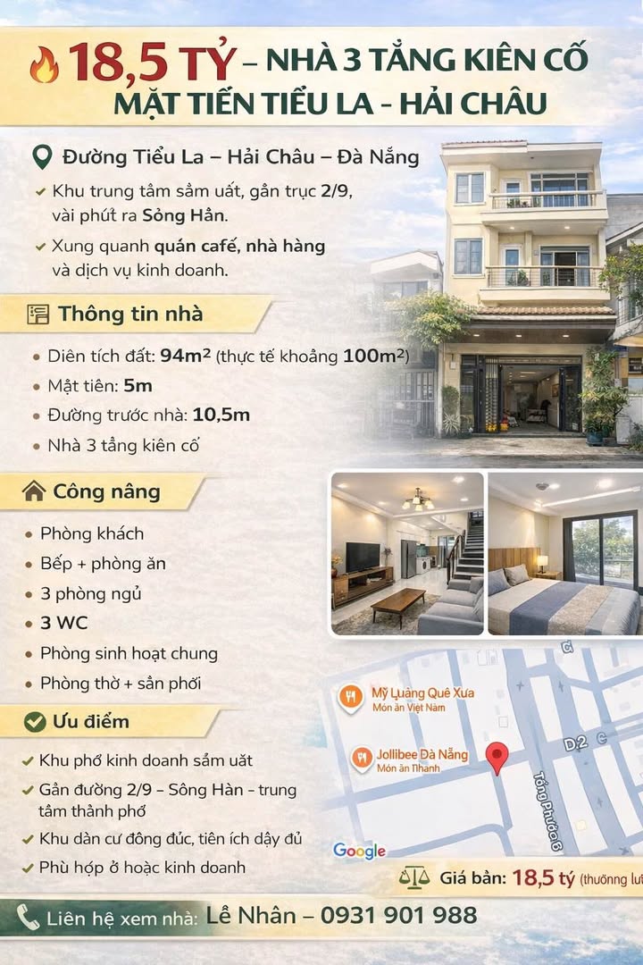 Nhà Mặt Tiền Tiểu La, Hải Châu 94m² 3 Tầng - Kinh Doanh Sầm Uất