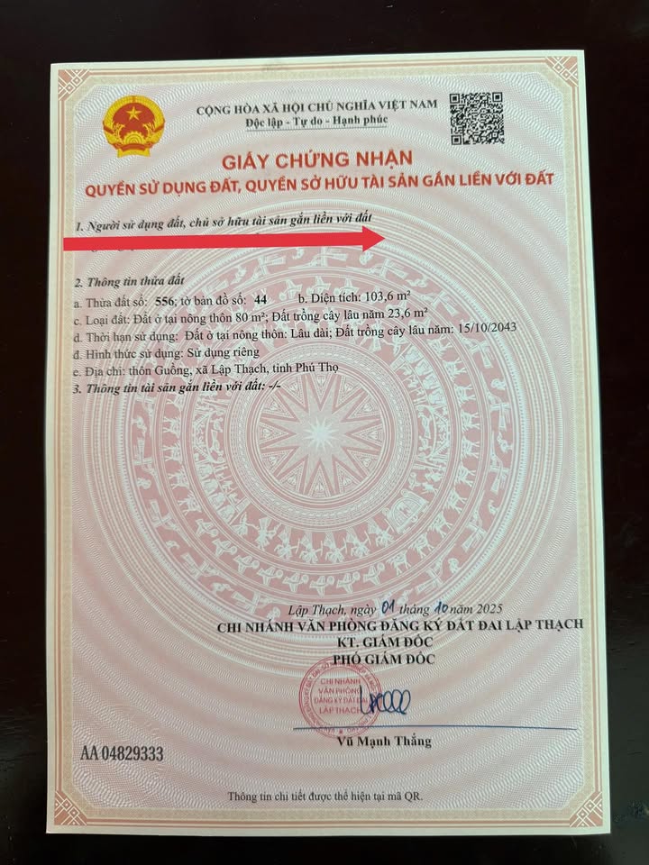 Đất Lập Thạch Vĩnh Phúc - Lô Góc 103m² Sổ Đỏ Rõ Ràng