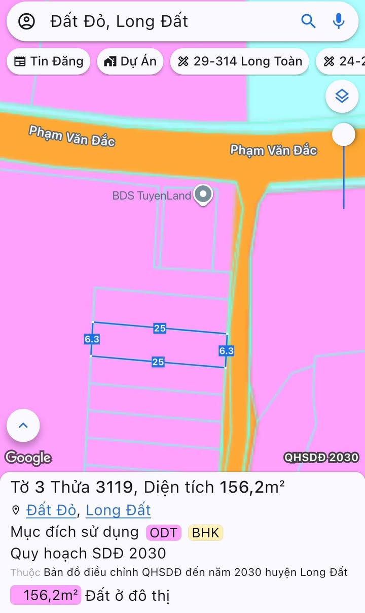 Đất nền Thị trấn Đất Đỏ 156m² - Mặt tiền bê tông, giá 900 triệu