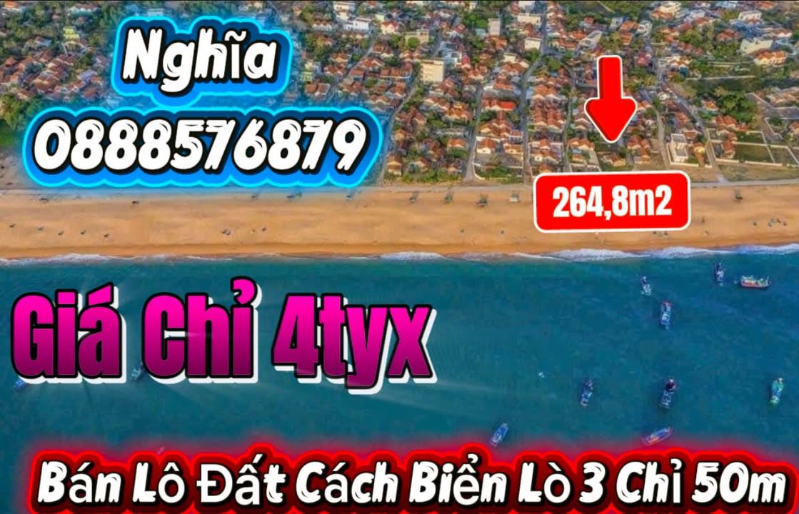 Đất nền 268.4m² Phú Yên - 50m ra biển Lò Gói, Sổ đỏ chính chủ