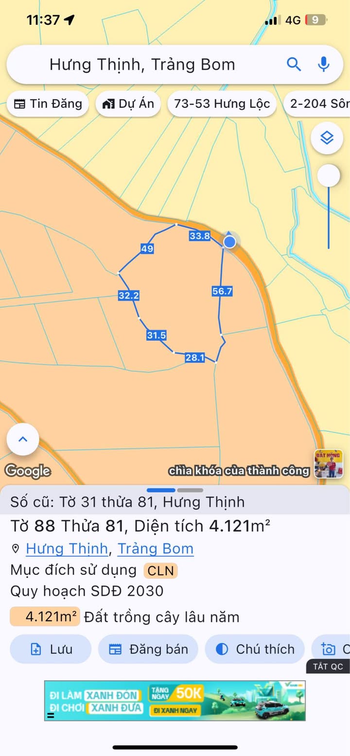 Bán Đất Nền 4121m² Mặt Tiền Đường Nhựa 3 Lá Xanh - Trảng Bom, Đồng Nai