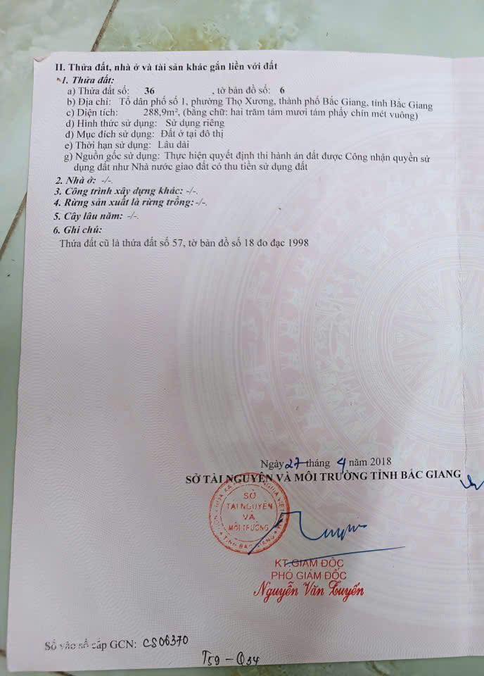Đất Nền Phường Thọ Xương, TP Bắc Giang - 289m² Sổ Đỏ Chính Chủ