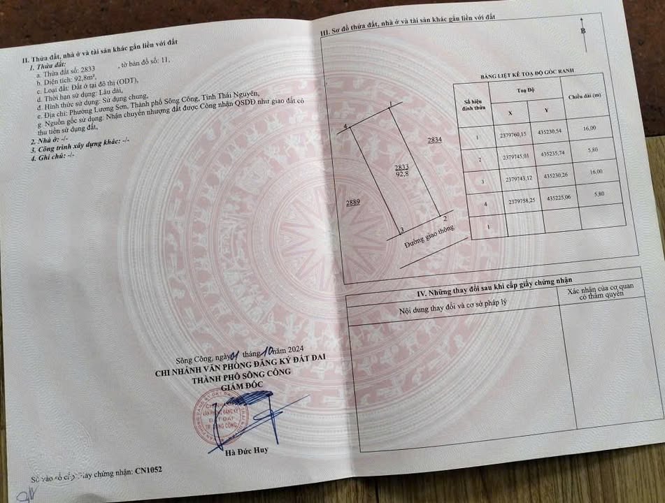 Đất nền Sông Công 92.8m² - Sổ đỏ thổ cư, ô tô vào tận nơi, giá chỉ 5xx triệu